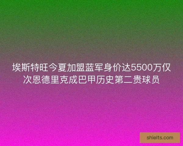 埃斯特旺今夏加盟蓝军身价达5500万仅次恩德里克成巴甲历史第二贵球员